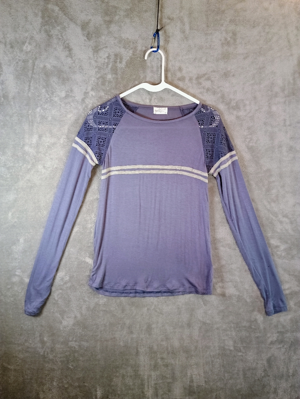 Glitz Gray Long Sleeve Tee with Lace Accents Medium